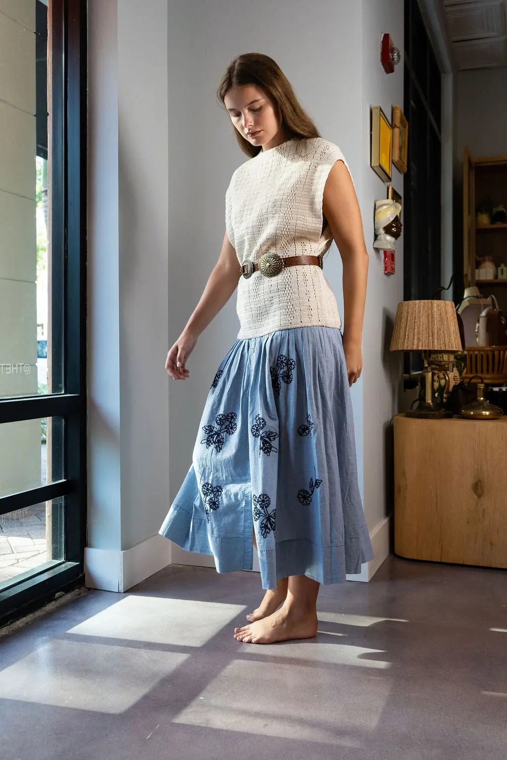 Stetson & THE GREAT The Chambray Embroidered Highland Skirt The Great
