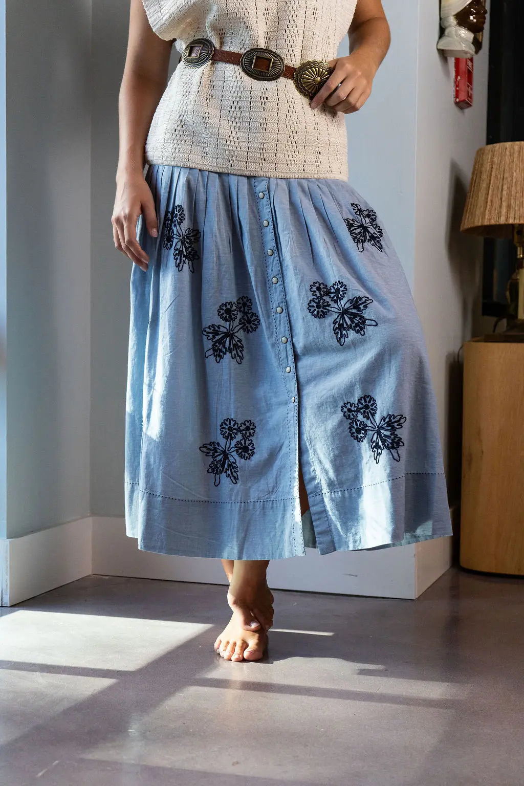 Stetson & THE GREAT The Chambray Embroidered Highland Skirt The Great