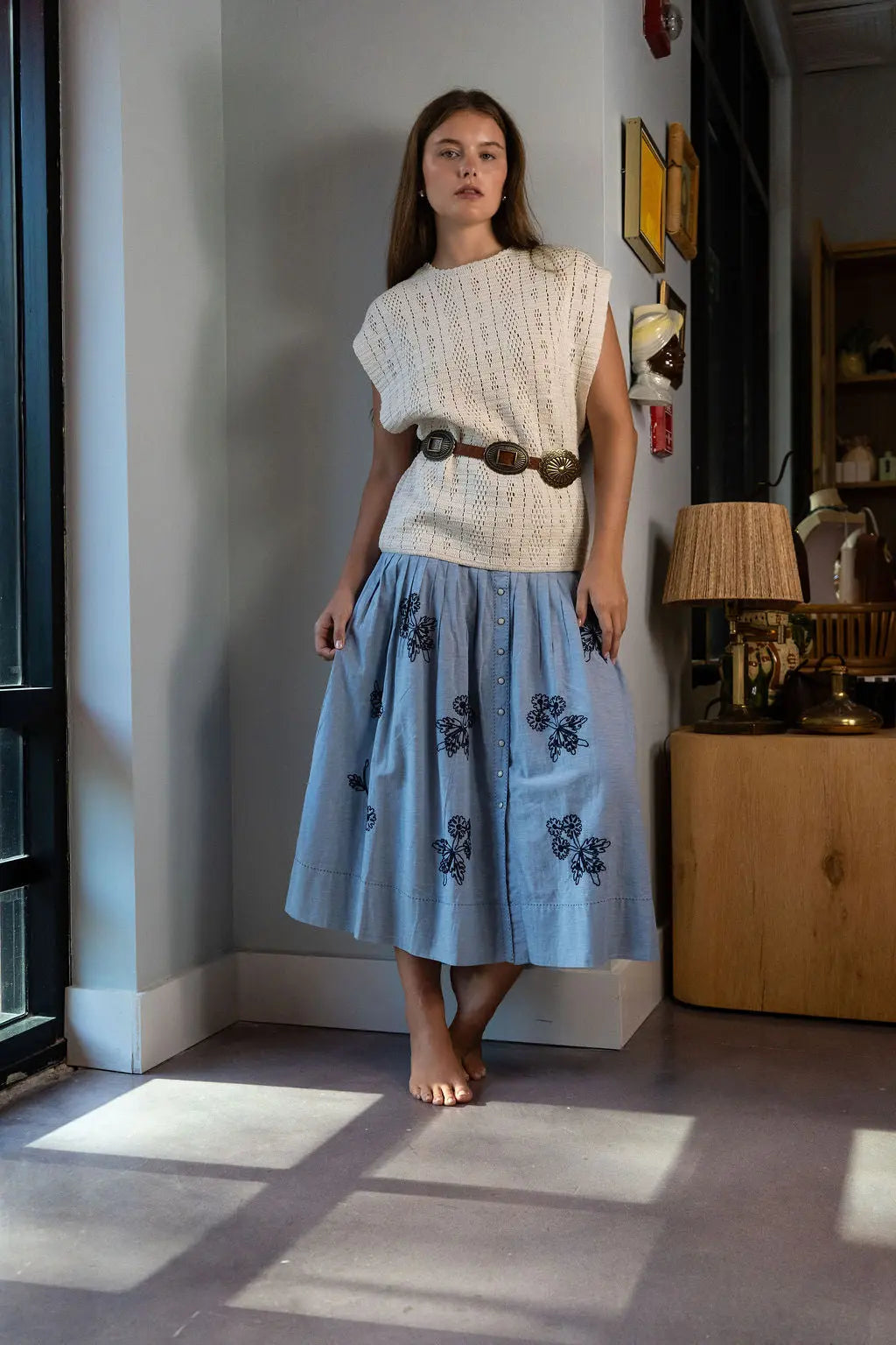 Stetson & THE GREAT The Chambray Embroidered Highland Skirt The Great