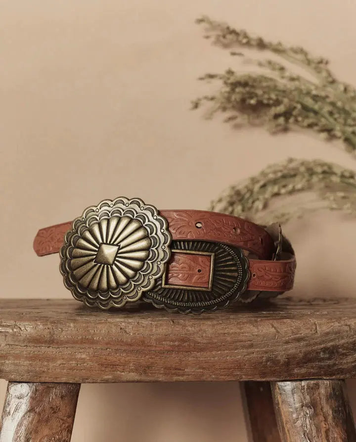 Stetson & THE GREAT Tooled Leather Concho Belt The Great